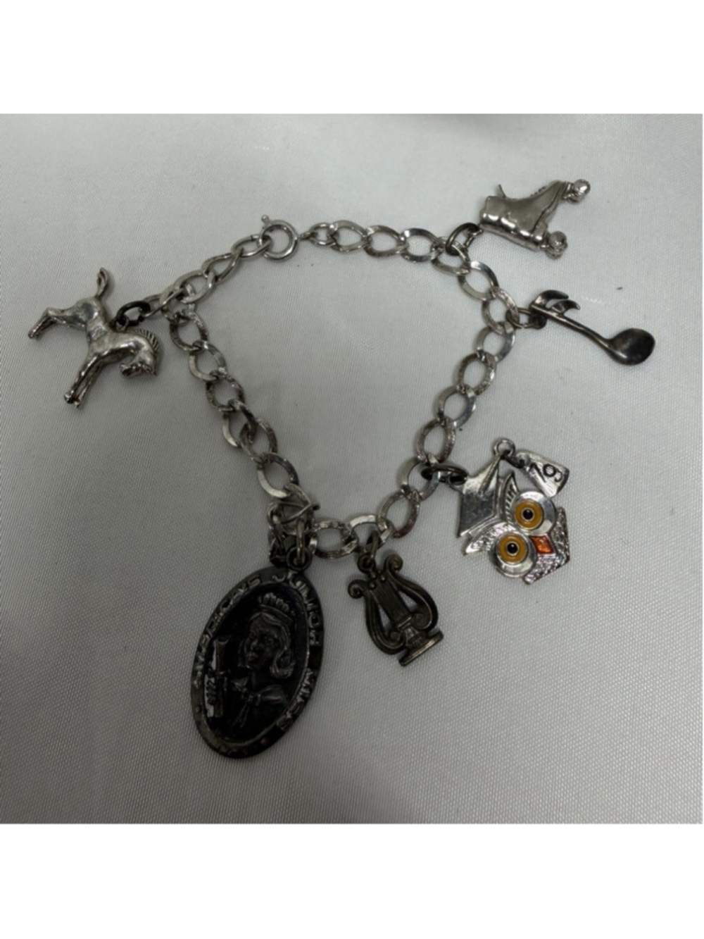 Vintage Sterling Silver Charm Bracelet Jr Miss 70’s Charm Roller Skate 6 Charms